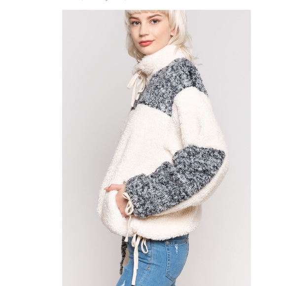 Two Toned Sherpa ZIP Front jacket coat - Picture 5 of 5